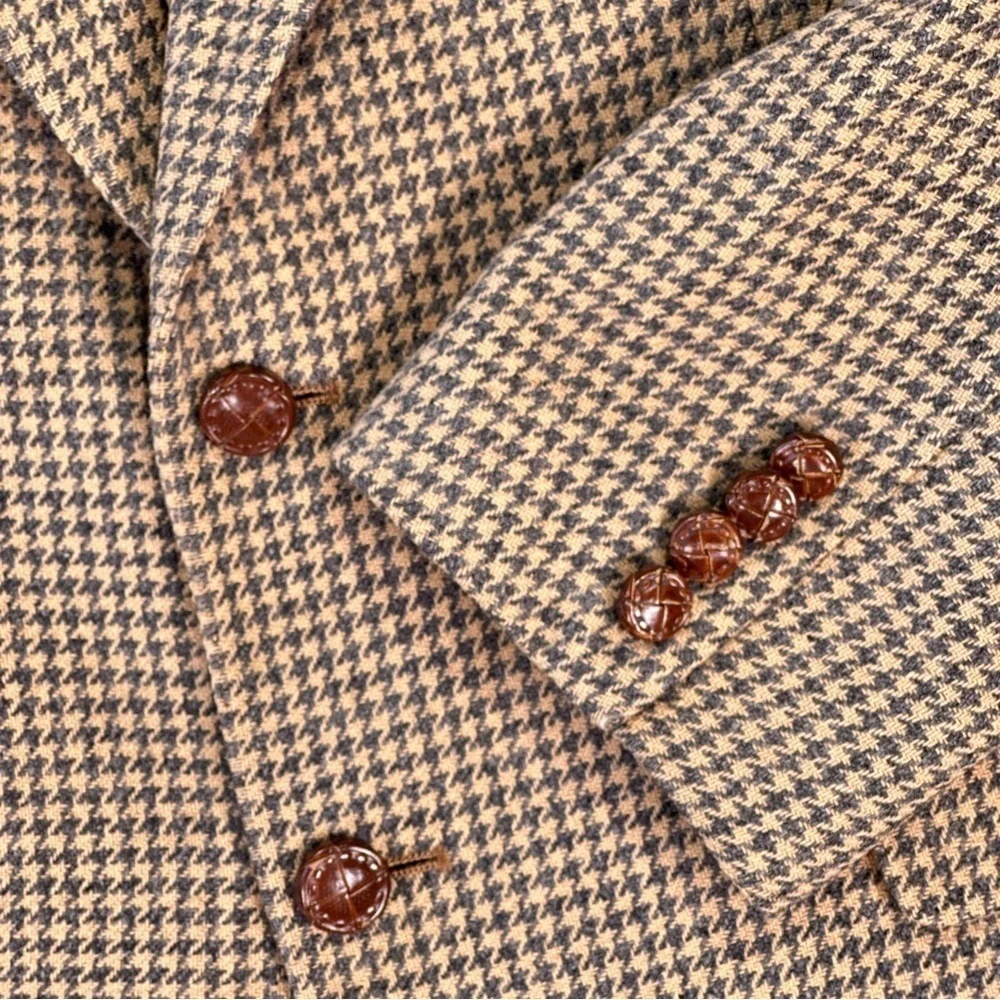 Lanvin Vintage Sport Coat Bonwit Teller Camel Hair Houndstooth Tan 40R